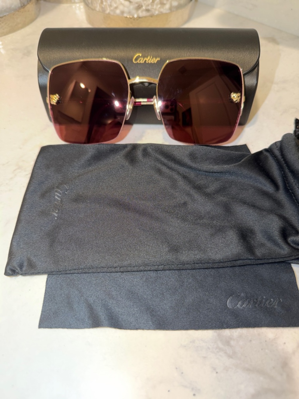 Cartier Gold Frame Sunglasses with red Lenses